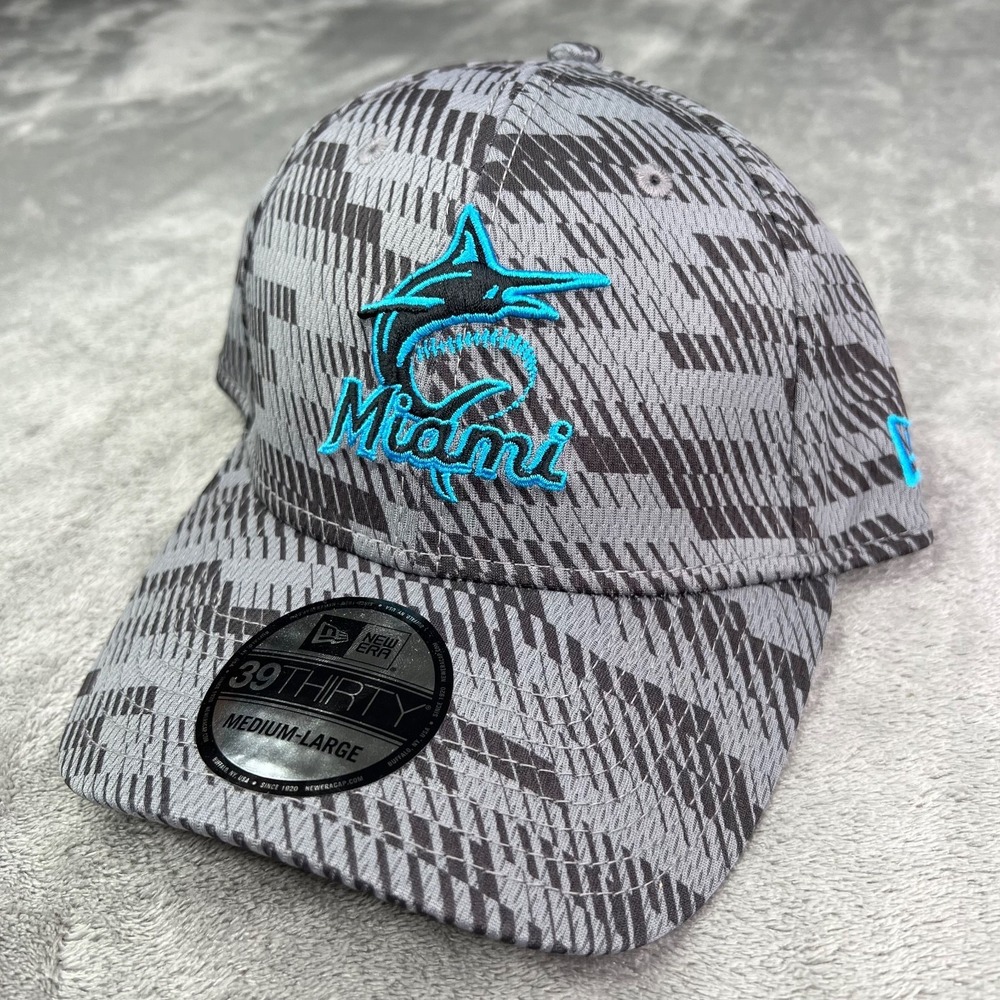 New Era Miami‎ Marlins Gray Clubhouse Herringbone 39Thirty Stretch Flex Hat M/L